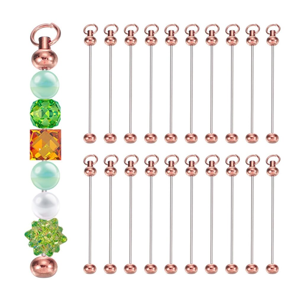 5816 20 Pcs Beadable Keychain Bars, Metal Beaded Keychain Blanks Bulk